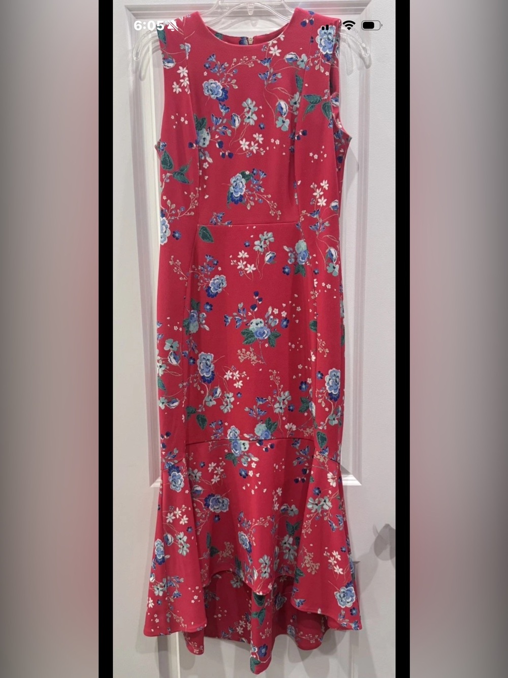 Calvin Klein Pink Floral Dress Women's Floral Print Fluted Midi Dress Sleeveless